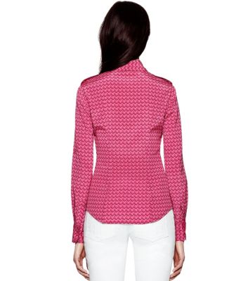 Wine Rose T-zag Small  Tory Burch Silk Brigitte Blouse 