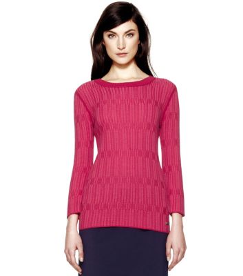 Gooseberry Textured Plaid (f) Tory Burch Arielle Sweater  