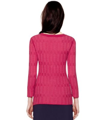 Gooseberry Textured Plaid (f) Tory Burch Arielle Sweater 