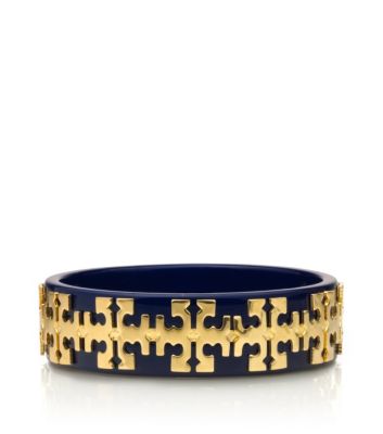 Tory Navy/shiny Gold Tory Burch Tiled Logo Bangle 