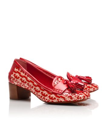 Red-tan Multi/tory Red/tory Red Tory Burch Careen Mid Heel Loafer Pump  