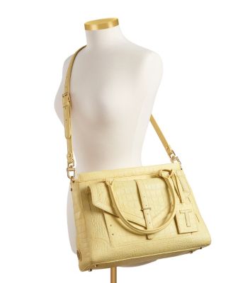 Tory Burch Croc Embossed 797 Large Top Zip Satchel 