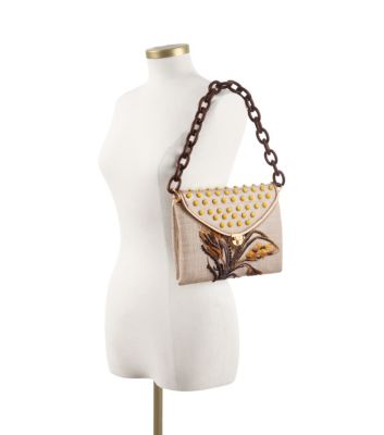 Tory Burch Maddie Wheat Embroidered Shoulder Bag 