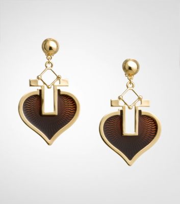 ENAMEL LOTUS EARRINGS | Brown/Gold | 212