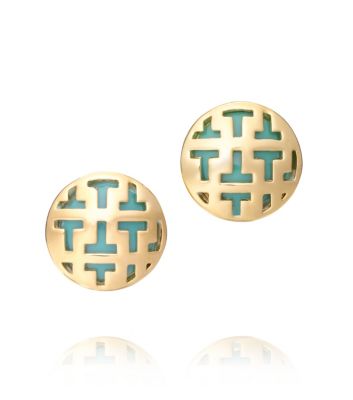 Mexican Turquoise Tory Burch Color Frete Tiled "t" Button Earring 