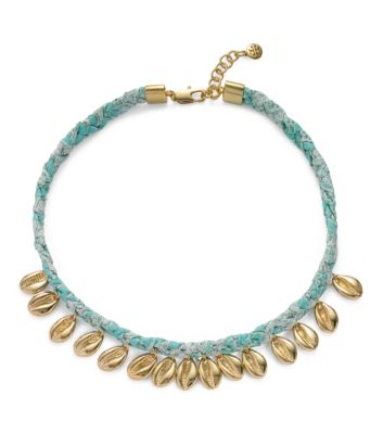 Karibo Border C/light Gold Tory Burch Puka Shell Woven Charm Short Necklace 