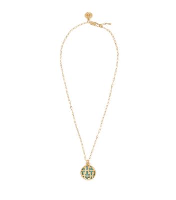 Mexican Turquoise Tory Burch Color Frete Tiled "t" Charm Short Necklace 