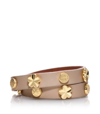 Almond Tory Burch Flower Double Wrap Bracelet 