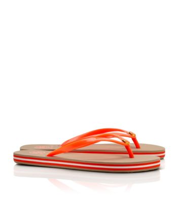Neon Orange Tory Burch Striped Flip Flop  