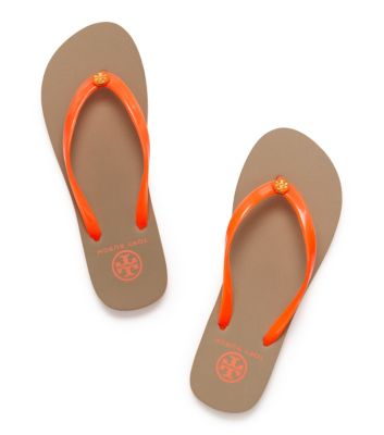 Neon Orange Tory Burch Striped Flip Flop 