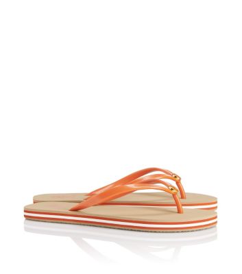 Equestrian Orange Tory Burch Striped Flip Flop  