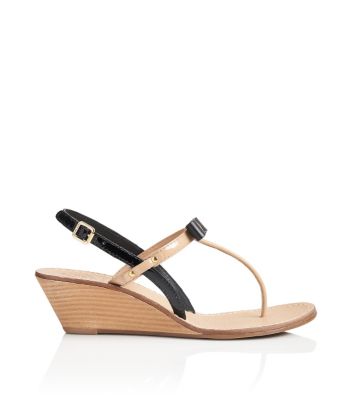 Black/tory Beige Tory Burch Kailey Wedge Thong Sandal 