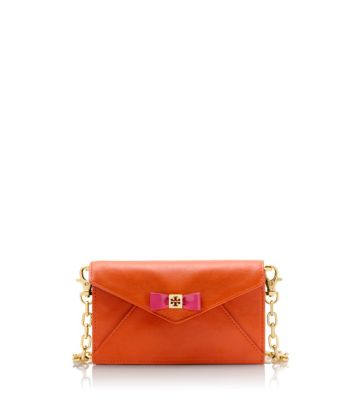 Equestrian Orange/flamingo Tory Burch Bow Envelope Crossbody  