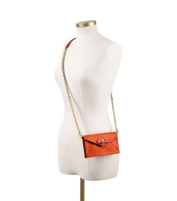 Equestrian Orange/flamingo Tory Burch Bow Envelope Crossbody 