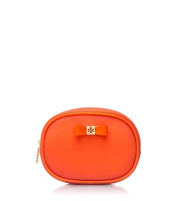 Electric Orange Tory Burch Bow Small Cosmetic Case  