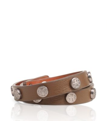 Tory Burch Leather Double Wrap Logo Stud Bracelet 