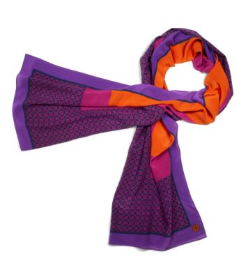 Imperial Purple Multi Tory Burch Halland Silk Scarf  