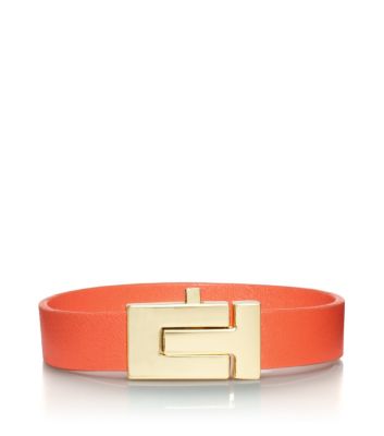 Shiny Gold/fire Orange Tory Burch Skinny "t" Push-lock Bracelet 