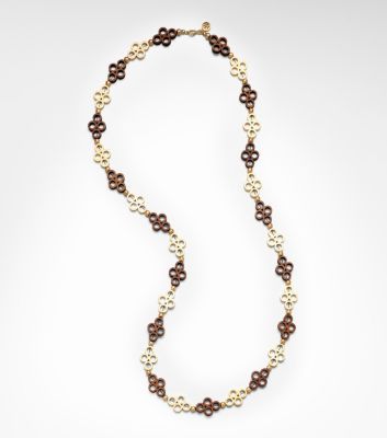 WOOD AND METAL CLOVER LINK NECKLACE