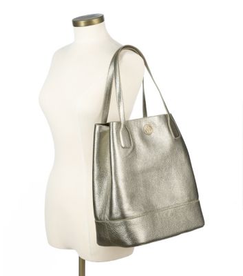 Tory Burch Metallic Michelle Tote - Platinum - are metallic handbags totes purses professional - best metallic handbags - holiday gifts presents for women 2012 - are metallic handbags totes purses neutral - is metallic a neutral color