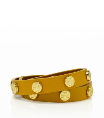Tory Burch Saffiano Double Wrap Logo Stud Bracelet 