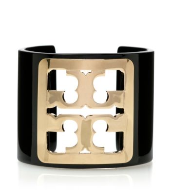 Black/gold Tory Burch Framed Logo Cuff 
