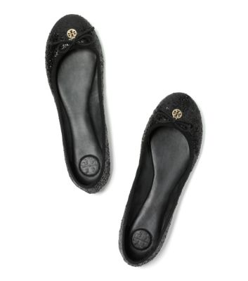 Black/black Tory Burch Chelsea Glitter Ballet Flat 