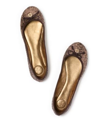 Bronze/bronze Tory Burch Chelsea Glitter Ballet Flat 