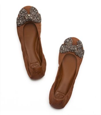 Tory Burch Suede Eddie Ballet Flat With Bow 