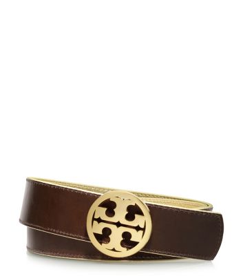 Tory Burch Metallic Reversible Logo Belt 