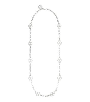 Silver Tory Burch Large Clover Necklace 