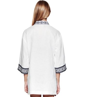 White/navy Tory Burch Tory Linen Tunic 