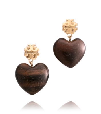 WOODEN HEART DANGLE EARRING