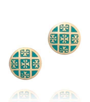 Thai Tuquoise/laguna Blue Tory Burch Enamel T Pattern Stud Earring 