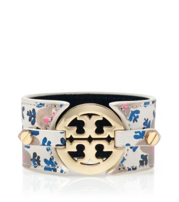 Sintra Combo B (white) Tory Burch Printed Logo Wide Double Snap Cuff 