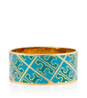 Thai Tuquoise/laguna Blue Tory Burch Enamel T Pattern Bangle 