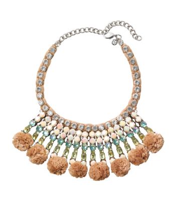 POM-POM RAFFIA CRYSTAL WOVEN NECKLACE