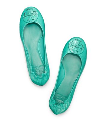 Island Turq Tory Burch Tumbled Leather Reva Ballet Flat 