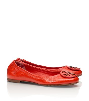 Flame Red Tory Burch Tumbled Leather Reva Ballet Flat  