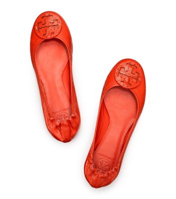Flame Red Tory Burch Tumbled Leather Reva Ballet Flat 