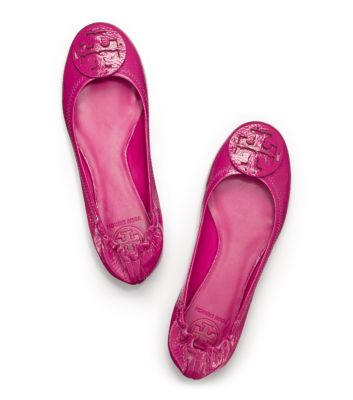 Party Fuschia Tory Burch Tumbled Leather Reva Ballet Flat 
