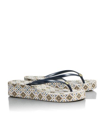 Normandy Blue- T Print Tory Burch Thandie Wedge Flip Flop  
