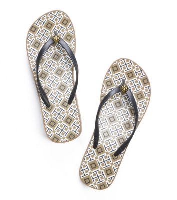 Normandy Blue- T Print Tory Burch Thandie Wedge Flip Flop 