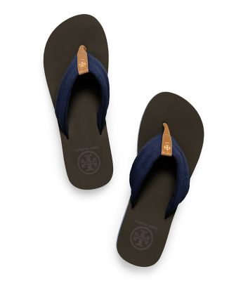 tory burch wedge flip flops tan