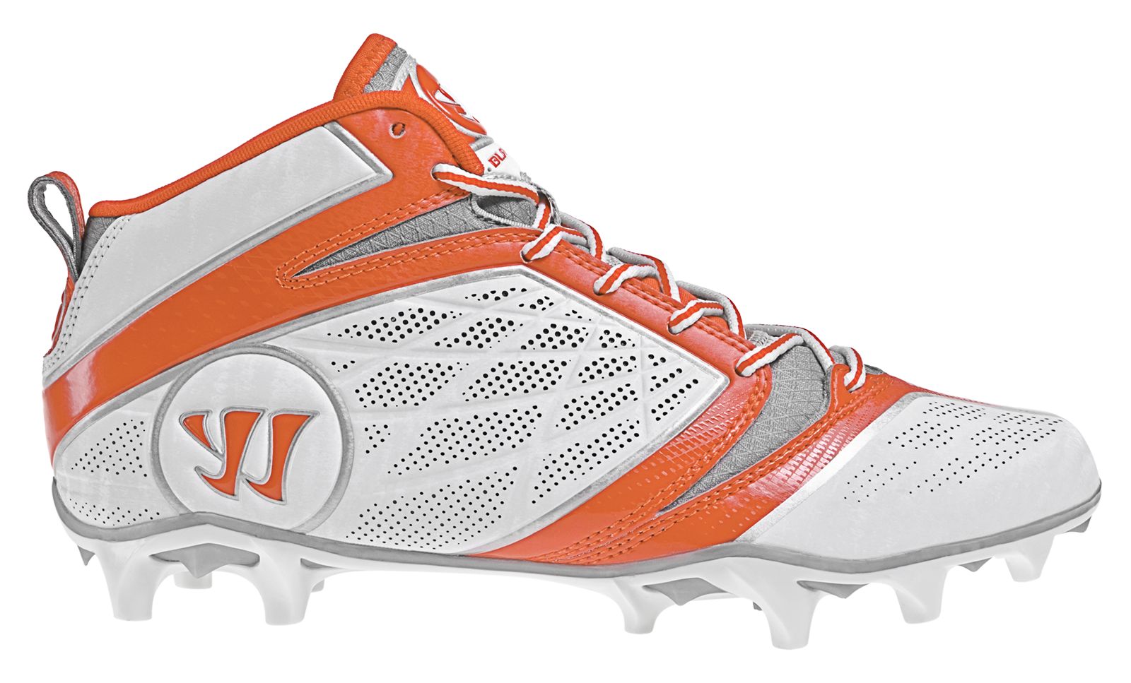 Burn Speed 6.0 Mid Cleat, White with Orange