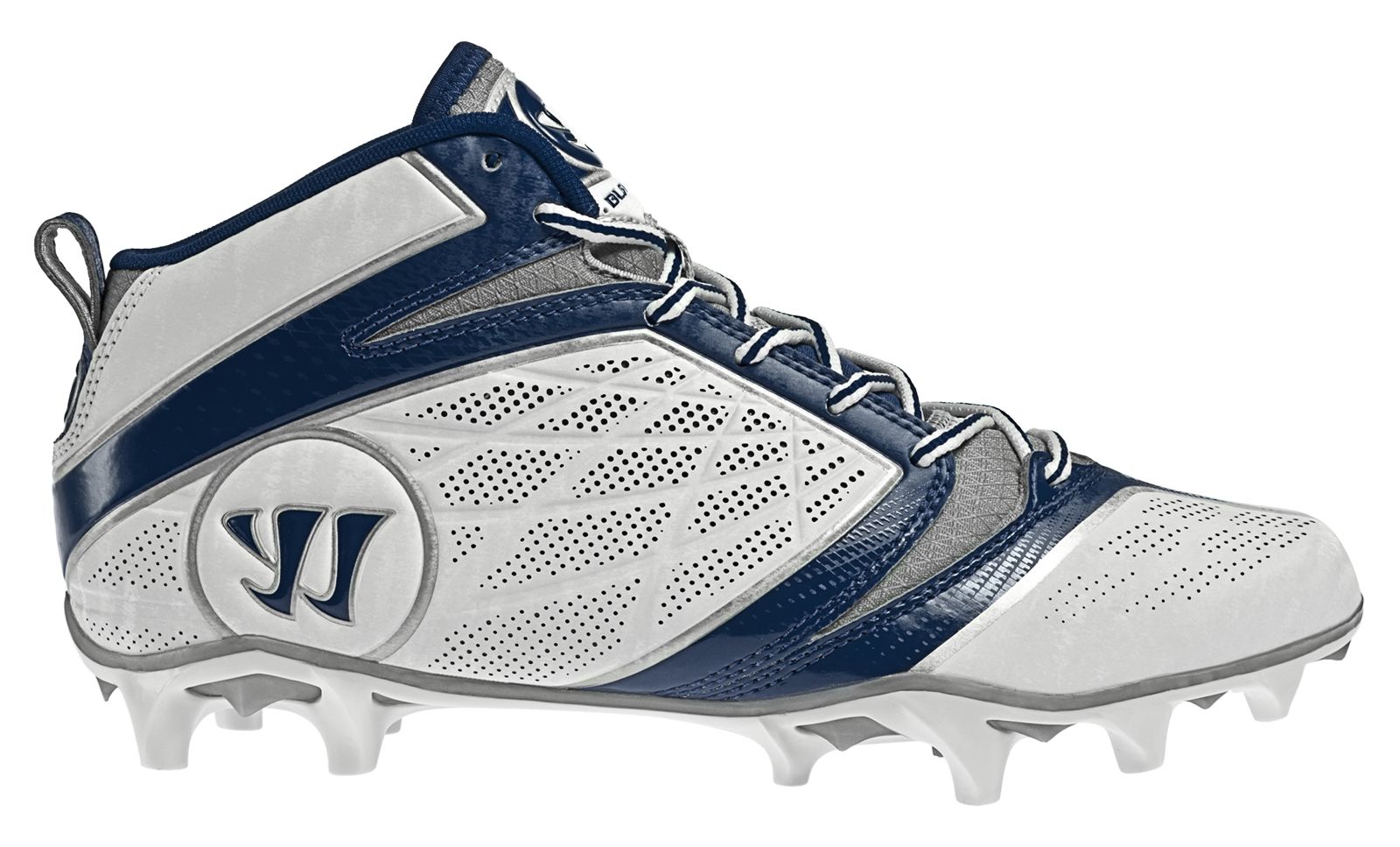 Burn Speed 6.0 Mid Cleat, White with Blue
