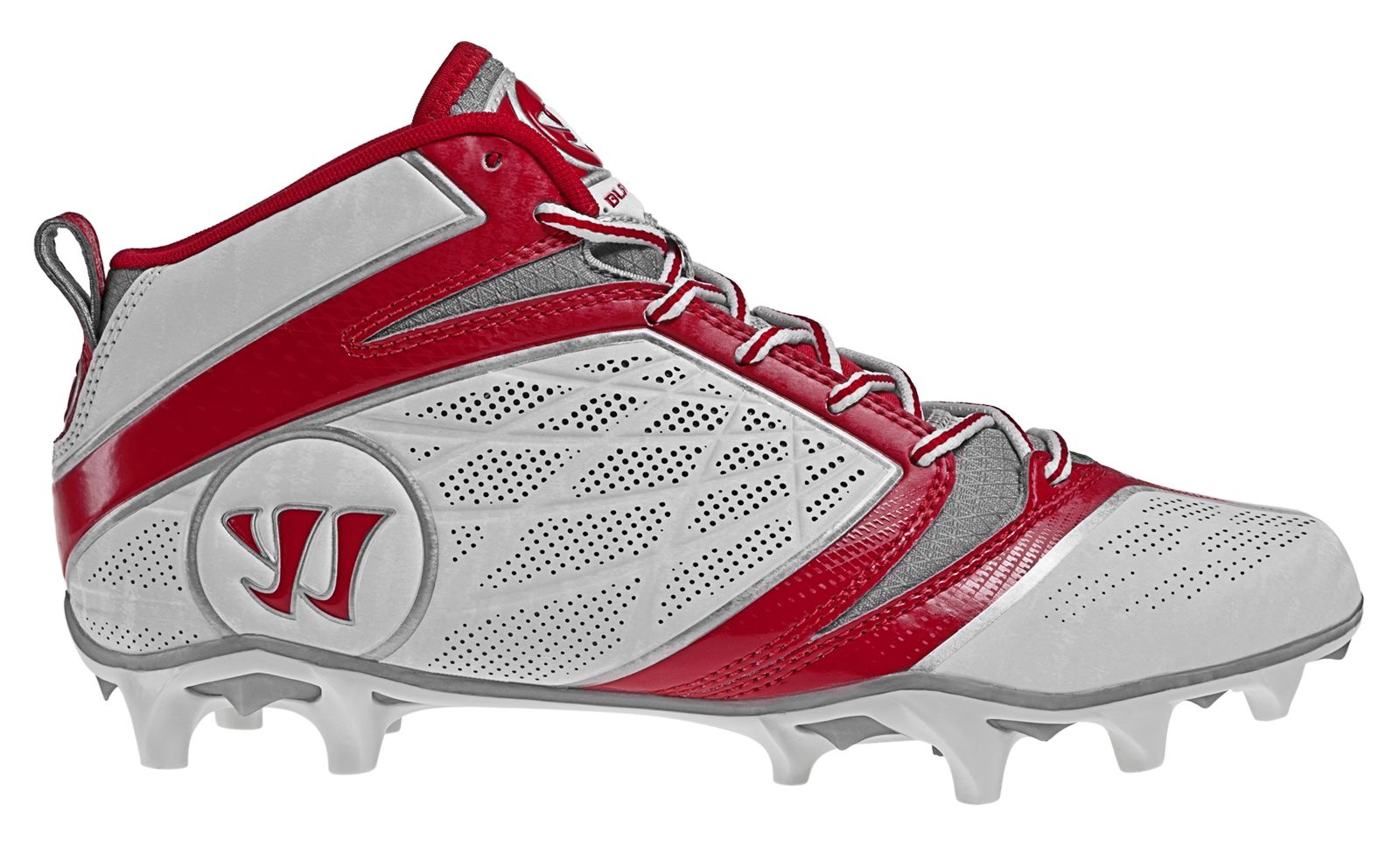 Burn Speed 6.0 Mid Cleat, White with Red