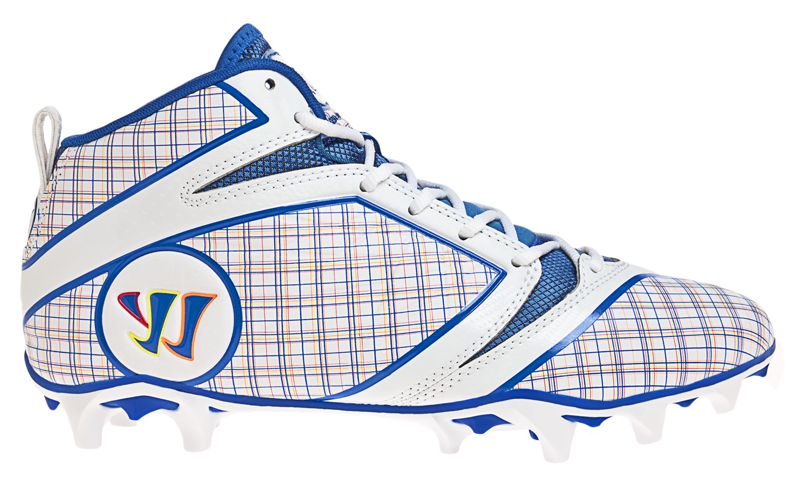 Burn Speed 6.0 Mid Cleat - Plaid Edition, Grey with White &amp; Blue
