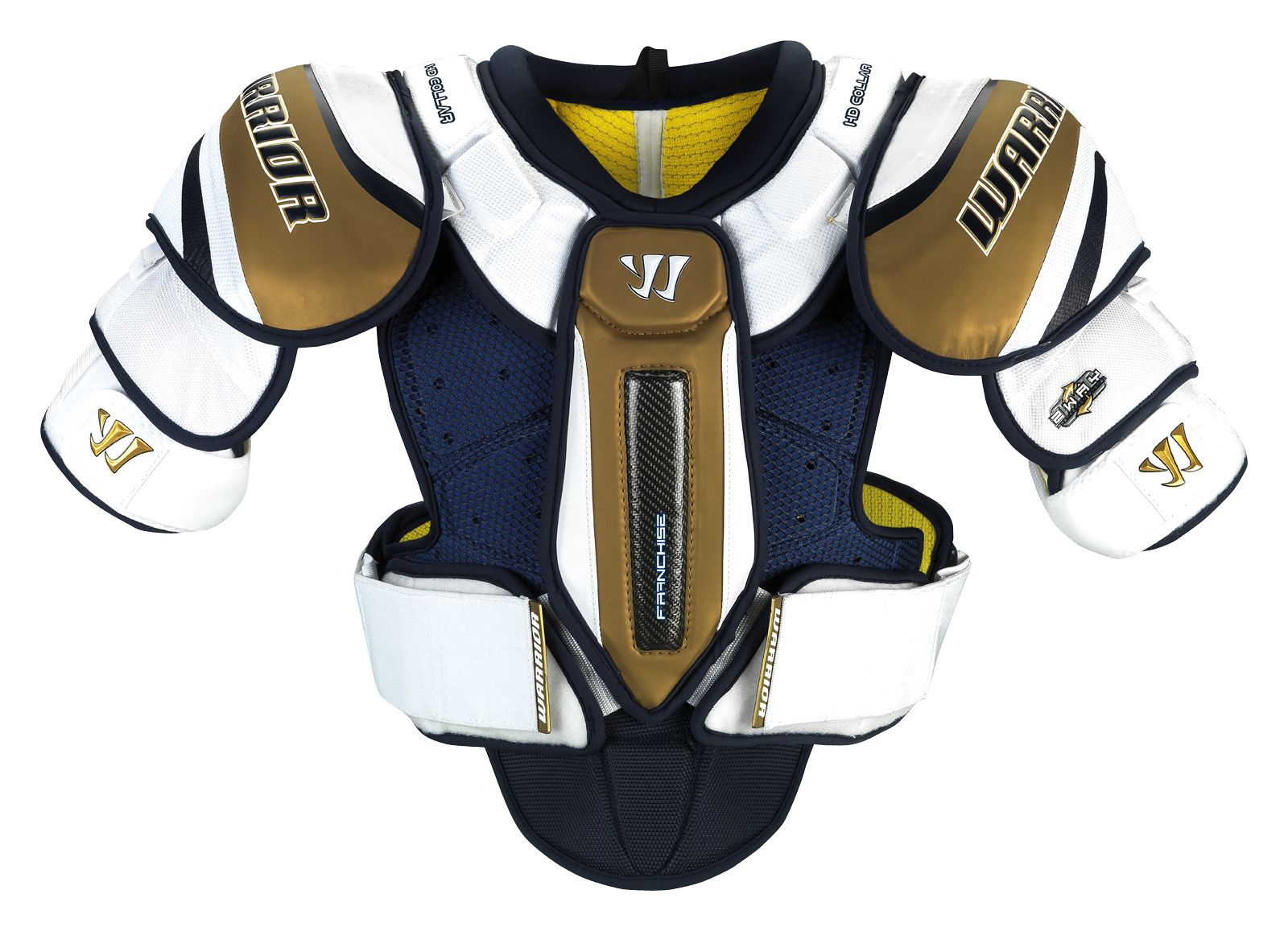 Franchise Shoulder Pad, White with Navy &amp; Gold