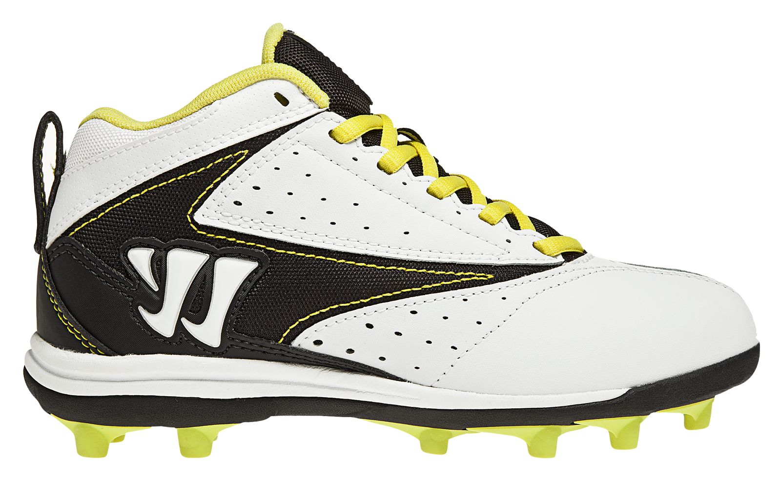 Youth Vex Cleat, White with Black &amp; Yellow